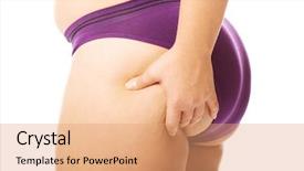  Presentation with fat metabolism - Amazing PPT theme having big checks - overweight woman checking her fat backdrop and a coral colored foreground