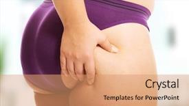  Presentation with adiposity mitochondria biology fat - Slide set having big checks - overweight woman checking her fat background and a coral colored foreground