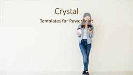  Presentation with coffee cup - Beautiful slides featuring big checks - woman look at the cellphone backdrop and a sky blue colored foreground