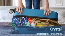  Presentation with heavy mining equipment safety - Cool new PPT theme with big checks - woman trying to lock heavy backdrop and a ocean colored foreground