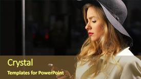  Presentation with mobile phone in woman hand - PPT layouts enhanced with big checks - young woman using mobile phone background and a  colored foreground