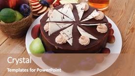  Presentation with tea cake - Amazing PPT layouts having big chocolate cream brownie cake backdrop and a  colored foreground
