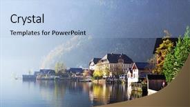  Presentation with foggy - Theme having big cities world - morning foggy light over hallstatt background and a light blue colored foreground