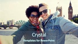  Presentation with tourism selfie - Beautiful slides featuring big city - tourism travel people leisure backdrop and a ocean colored foreground