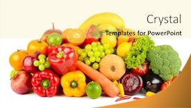  Presentation with fruits - Beautiful PPT theme featuring big-collection-delicious-wholesome-fruits backdrop and a blonde colored foreground
