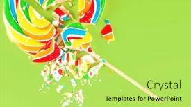  Presentation with lollipop - PPT theme enhanced with big colorful lollipop candy broken background and a yellow colored foreground