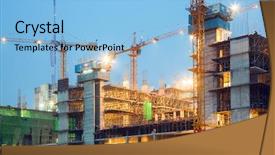  Presentation with construction cranes - Beautiful PPT theme featuring big construction site cranes backdrop and a light blue colored foreground