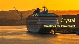  Presentation with cruise ship - Colorful slide set enhanced with big-cruise-ship-anchored backdrop and a tawny brown colored foreground