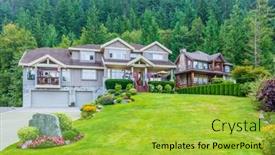  Presentation with luxury house - Cool new presentation design with big-custom-made-luxury-house backdrop and a yellow colored foreground