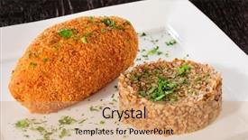  Presentation with cereal - Amazing slide set having big cutlet of turkey meat with garnish made of buckwheat cereal backdrop and a coral colored foreground