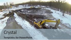  Presentation with unmanned - Cool new slide deck with big dipper - excavators on dirt snow-covered ground backdrop and a light blue colored foreground