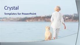  Presentation with granddaughter walking senior - Slides consisting of senior woman and big dog background and a sky blue colored foreground
