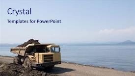  Presentation with dump truck - Theme consisting of big dump truck construction background and a sky blue colored foreground