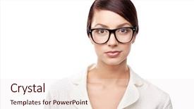  Presentation with black and white film strip - Amazing presentation theme having big eye girl - strict business woman isolated backdrop and a sky blue colored foreground