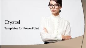  Presentation with glasses - Slide deck enhanced with big eyeglasses - strict woman in large glasses background and a white colored foreground