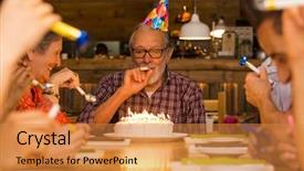  Presentation with grandfather - Presentation having big family celebrate the birthday background and a gold colored foreground