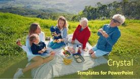  Presentation with green mountains - Slides with big-family-have-picnic background and a tawny brown colored foreground