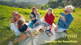  Presentation with green mountains - Presentation design enhanced with big-family-have-picnic background and a tawny brown colored foreground