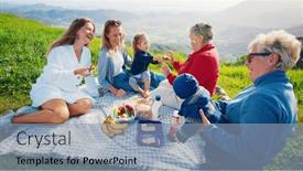  Presentation with green mountains - PPT theme having big-family-have-picnic background and a light blue colored foreground