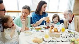  Presentation with generations - Colorful presentation theme enhanced with generations having breakfast in restaurant backdrop and a lemonade colored foreground