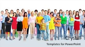  Presentation with family - Colorful presentation enhanced with big family people group isolated backdrop and a light blue colored foreground