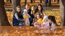  Presentation with bright yellow - Slide deck having big-family-sitting-together background and a red colored foreground