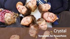  Presentation with kids explorers - Presentation theme featuring big family with six kids background and a tawny brown colored foreground