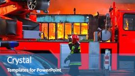  Presentation with fire insurance - Audience pleasing PPT theme consisting of big fire in city backdrop and a teal colored foreground