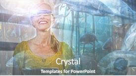  Presentation with tank - Amazing PPT theme having big fish swimming in a tank against female business executive in virtual reality video glasses using digital tablet backdrop and a gray colored foreground