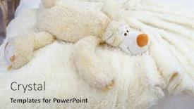  Presentation with toy - Cool new PPT theme with big-fluffy-white-toy-bear backdrop and a light gray colored foreground