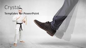  Presentation with trainer - Beautiful PPT theme featuring big-foot-trample-young-karate backdrop and a light gray colored foreground