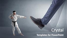  Presentation with karate - Colorful presentation theme enhanced with big foot treading small young backdrop and a  colored foreground