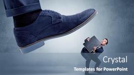  Presentation with club foot - Presentation design featuring big foot trying to crush small man who is afraid of that background and a seafoam green colored foreground