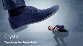  Presentation with foot raio x - Presentation design consisting of big foot trying to crush small man who is afraid of that background and a seafoam green colored foreground