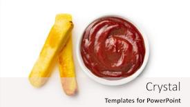  Presentation with ketchup - Slide set enhanced with big-french-fries-fried-potato background and a lemonade colored foreground