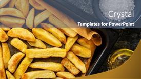  Presentation with potato chips - Cool new PPT layouts with big-french-fries-fried-potato backdrop and a ocean colored foreground