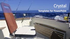  Presentation with fishing boat - PPT theme consisting of big game boat wooden fishing background and a teal colored foreground