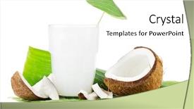 Presentation with milk coconut - Beautiful theme featuring big glass of coconut milk with coconuts on a white background backdrop and a white colored foreground