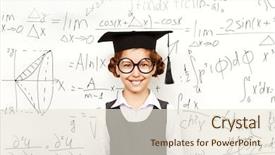  Presentation with task - Amazing PPT layouts having happy smart schoolgirl in big glasses and academic hat performs the task at the blackboard education backdrop and a lemonade colored foreground