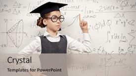  Presentation with task - PPT theme enhanced with smart schoolgirl in big glasses background and a light gray colored foreground