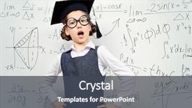  Presentation with task - Colorful PPT theme enhanced with happy smart schoolgirl in big glasses and academic hat performs the task at the blackboard education backdrop and a dark gray colored foreground