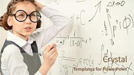  Presentation with task - Amazing PPT layouts having happy smart schoolgirl in big glasses and academic hat performs the task at the blackboard education backdrop and a lemonade colored foreground