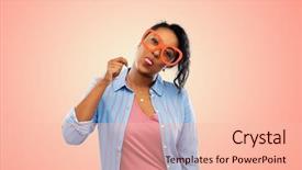  Presentation with living coral - Presentation design with big glasses showing tongue background and a lemonade colored foreground