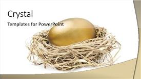  Presentation with egg - Beautiful presentation design featuring big golden nest egg isolated backdrop and a white colored foreground