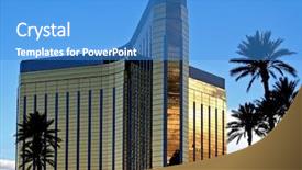  Presentation with glass tower - Slide set consisting of big golden tower background and a teal colored foreground