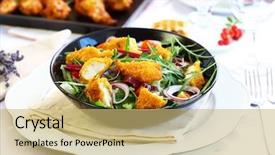  Presentation with chicken curry - Slides consisting of big gourmet salad with mixed vegetable and curry chicken stripes background and a yellow colored foreground