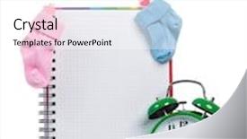  Presentation with green notebook - Beautiful theme featuring big green alarm clock with blank notebook isolated on white background backdrop and a white colored foreground