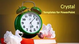  Presentation with yellow paper - Colorful slides enhanced with big green alarm clock backdrop and a tawny brown colored foreground