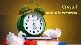  Presentation with dark green and red - Audience pleasing slide deck consisting of big green alarm clock backdrop and a tawny brown colored foreground