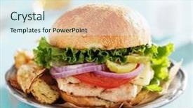  Presentation with grilled chicken - Cool new slides with big grilled chicken sandwich on brioche bun backdrop and a sky blue colored foreground